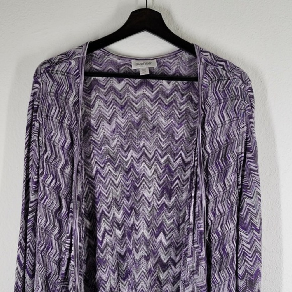 Avenue Open Front Cardigan Womens 18/20 Purple Chevron 36" longline - Picture 3 of 9
